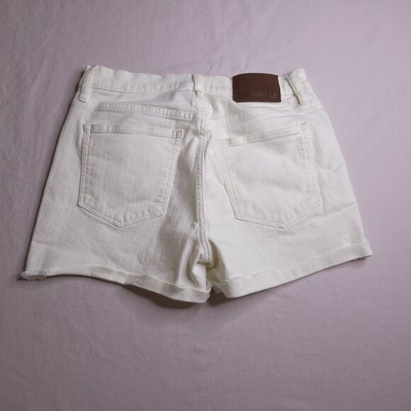 J Crew Mercantile Jean Shorts Size 28 White Denim High Rise Cuffed Raw Hem - Picture 3 of 5